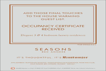 Occupancy Certificate received for Rustomjee Seasons in Mumbai